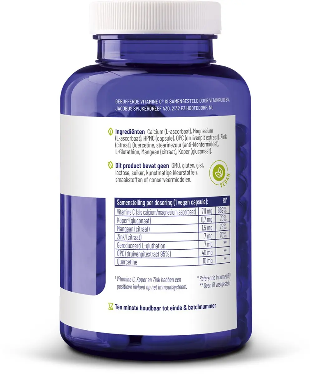 Vitakruid Gebufferde Vitamine C 360g - 2x180 Vegacapsules