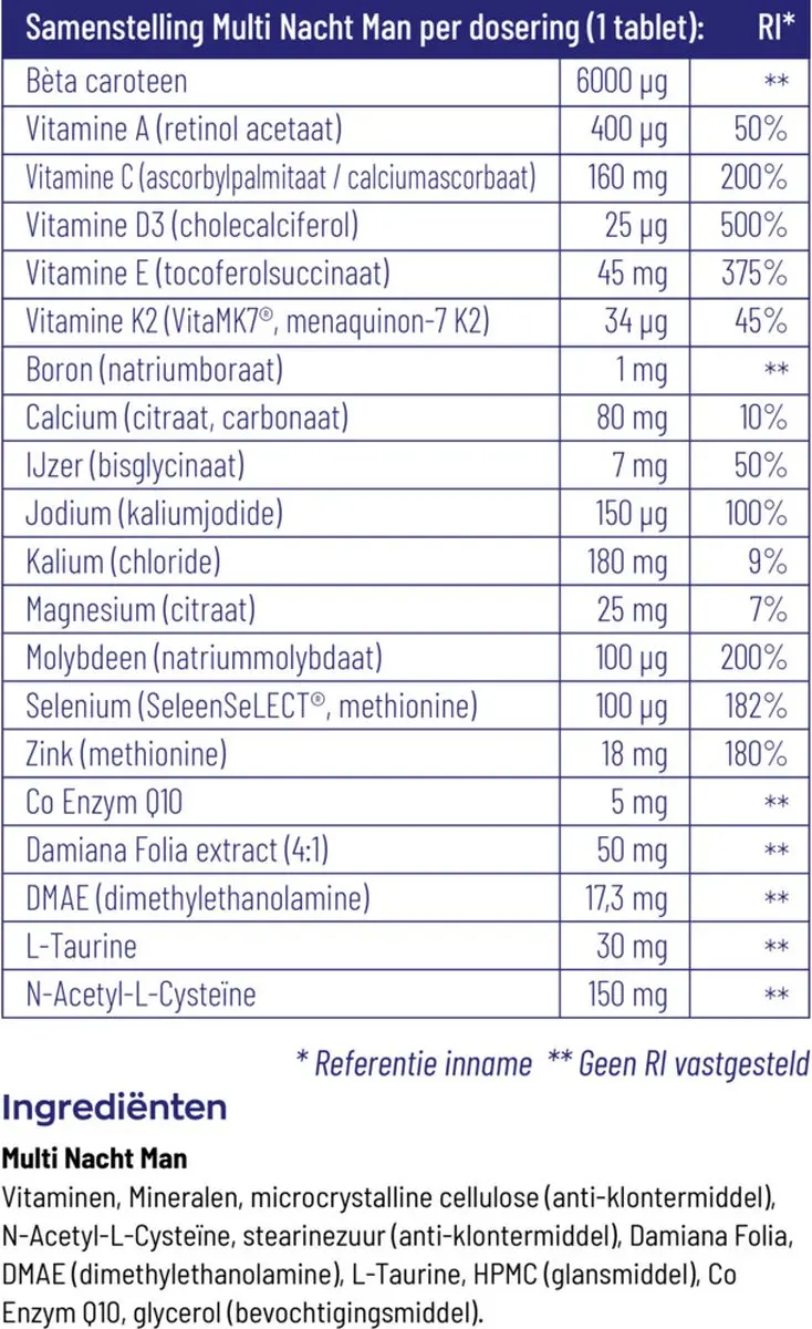 Vitakruid Multi Nacht Man 30 tabletten