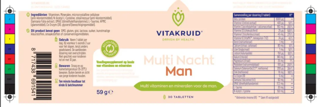 Vitakruid Multi Nacht Man 30 tabletten - afbeelding 6 van 6