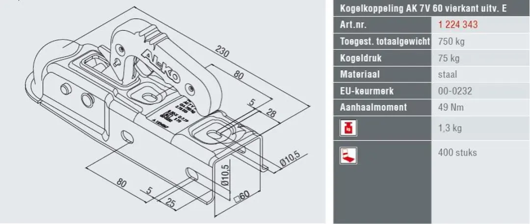 AL-KO VK60 Ongeremde Koppeling 750kg - Zilver
