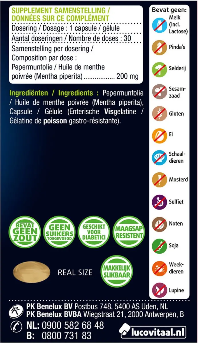 Lucovitaal Pepermuntolie 200mg - 30 Capsules