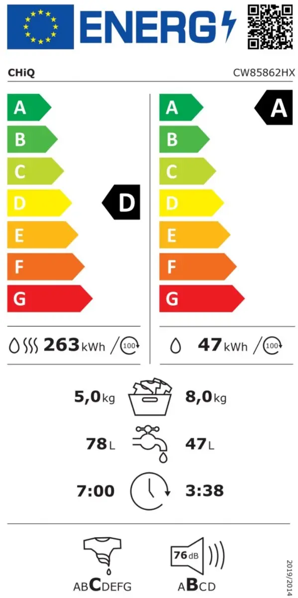 CHiQ CW85862HX Was-droogcombinatie 8+5kg - Grijs