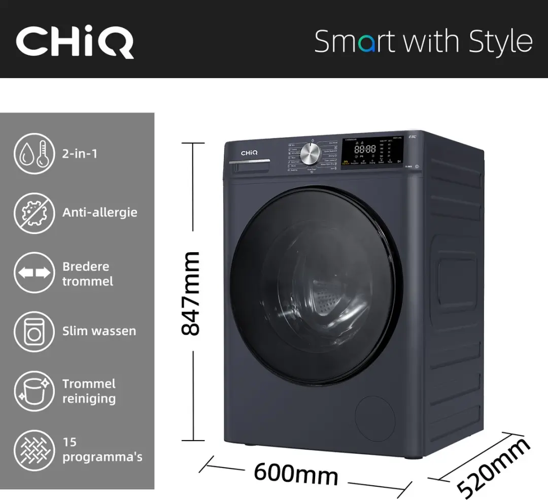 CHiQ CW85862HX Was-droogcombinatie 8+5kg - Grijs
