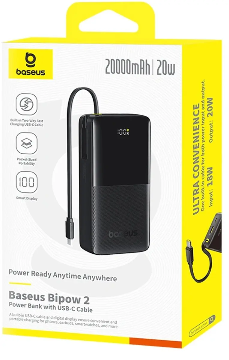 Baseus Bipow 2 P10077101113-01 Powerbank 20.000mAh - 20W - Zwart