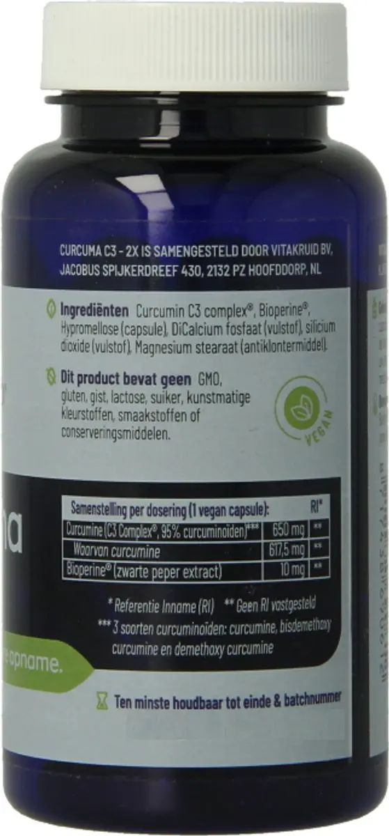 Vitakruid Curcuma C3-2X Vegicaps - 60 Stuks - afbeelding 6 van 6