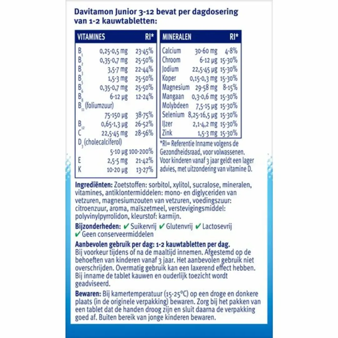 Davitamon Junior 3+ Kauwtabletten Framboos - 240g