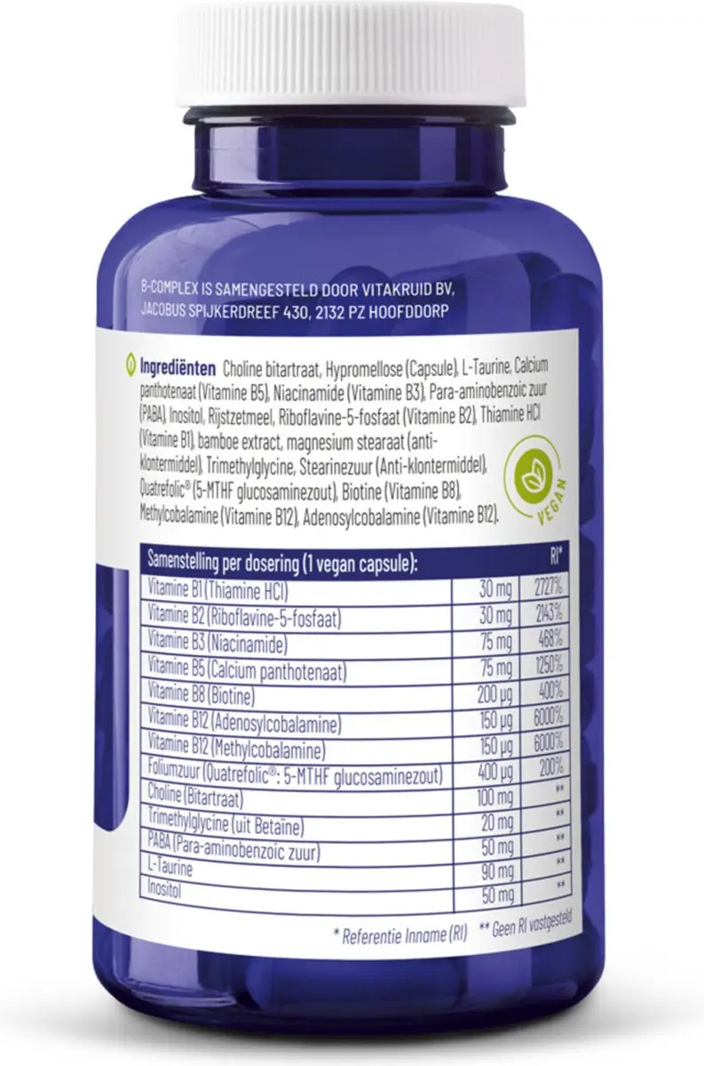Vitakruid B-complex Actief zonder B6 90 Vegacapsules