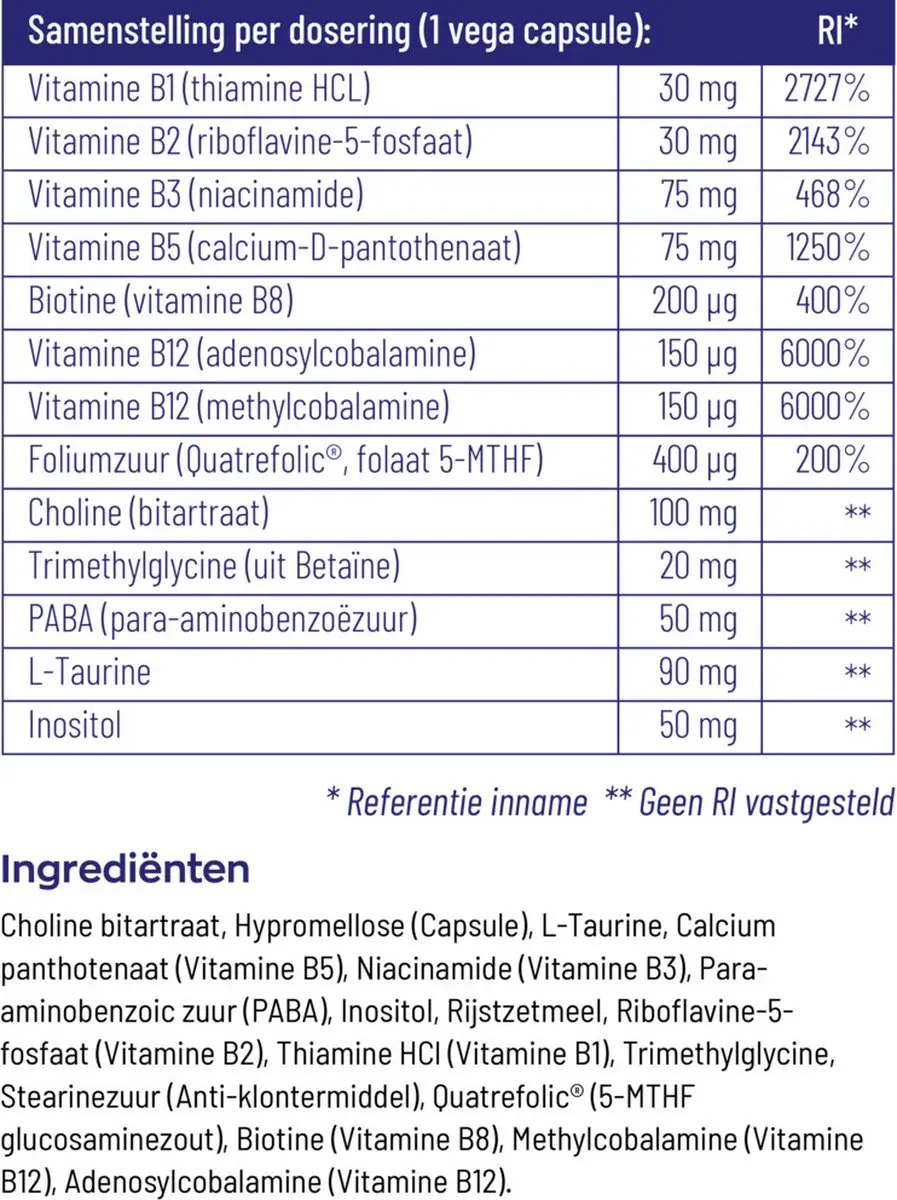 Vitakruid B-complex Actief zonder B6 90 Vegacapsules