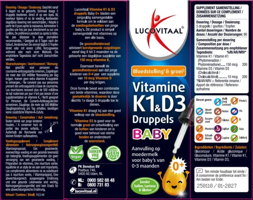 Lucovitaal Vitamine K1 & D3 Druppels Baby 14,5ml