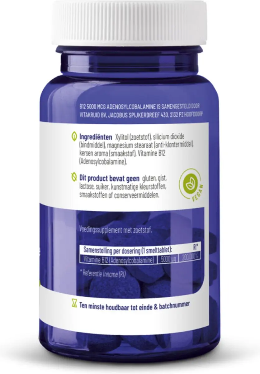 Vitakruid B12 Adenosylcobalamine 5000mcg Smelttabletten - 60 Stuks