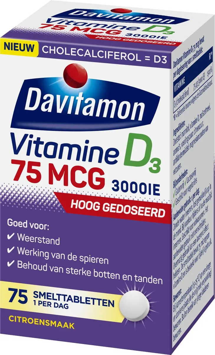 Davitamon Vitamine D3 75 mcg Smelttabletten - 75 Stuks