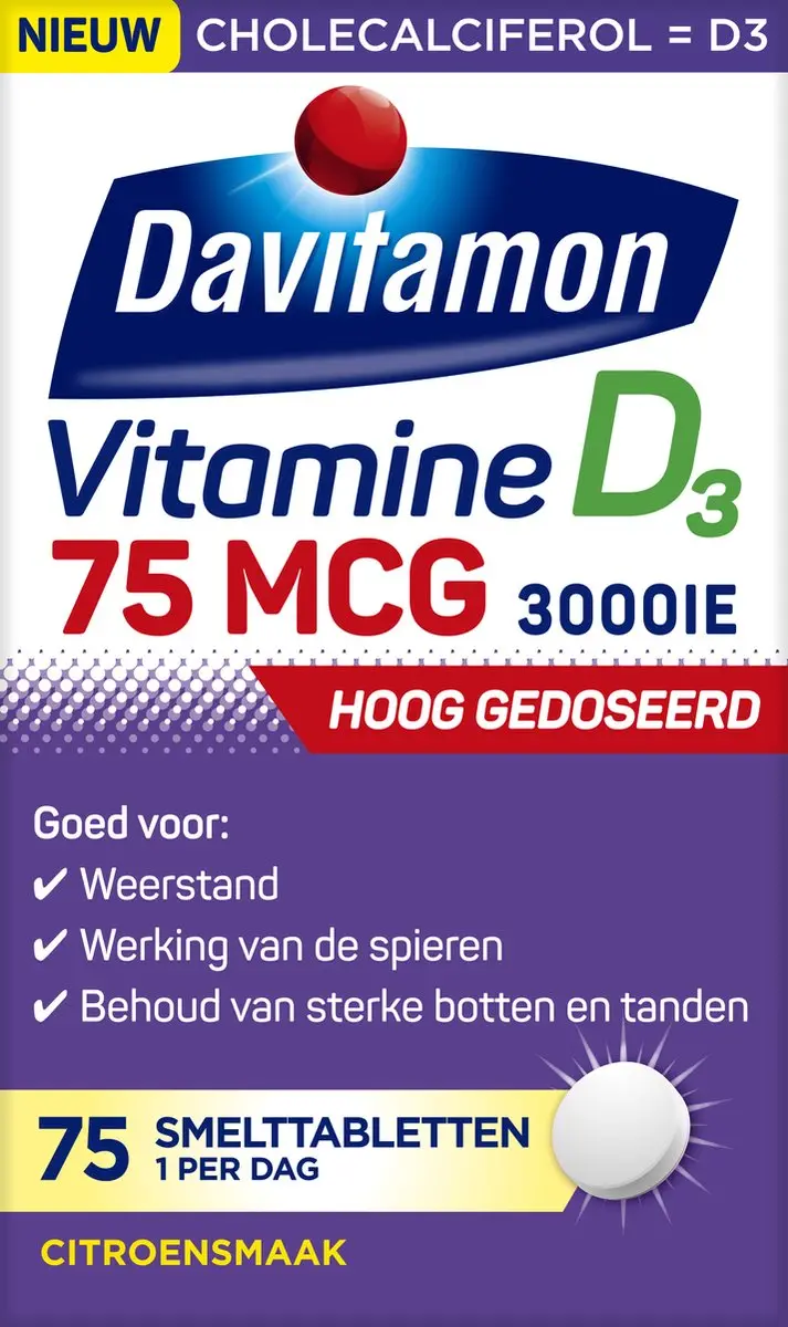 Davitamon Vitamine D3 75 mcg Smelttabletten