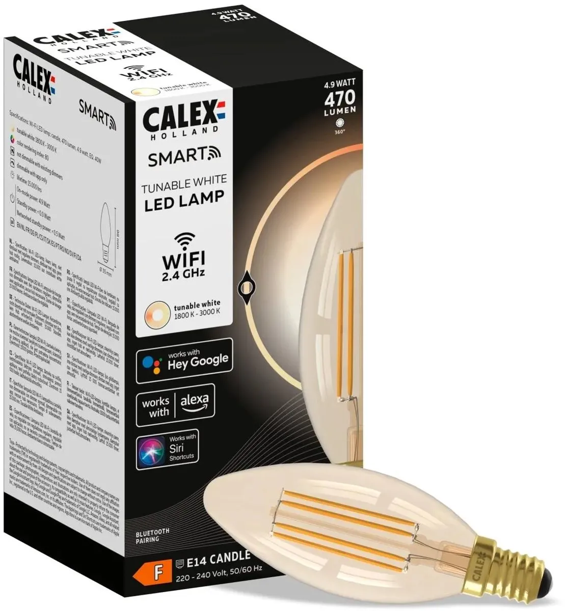 Calex Smart Filament LED Lamp E14 - 4.9W - Warm Wit - Goud