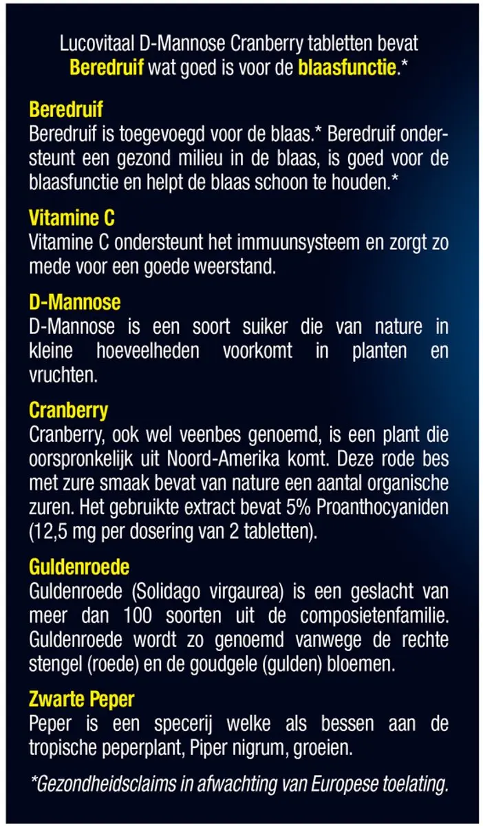 Lucovitaal D-Mannose Cranberry 60 tabletten