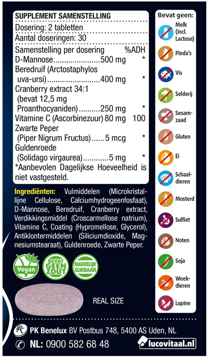 Lucovitaal D-Mannose Cranberry 60 tabletten