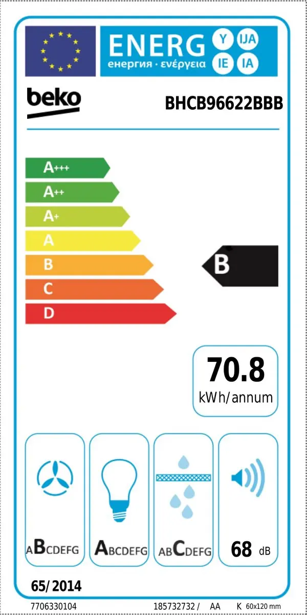 Beko BHCB96622BBB Afzuigkap 605m³/h - Zwart