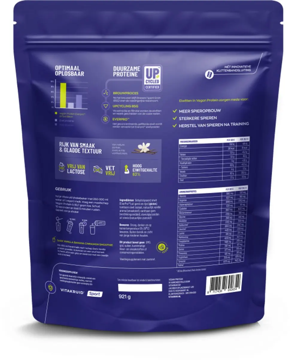 Vitakruid Vegan Protein Shiitake - 921g Dark Vanille - afbeelding 6 van 6