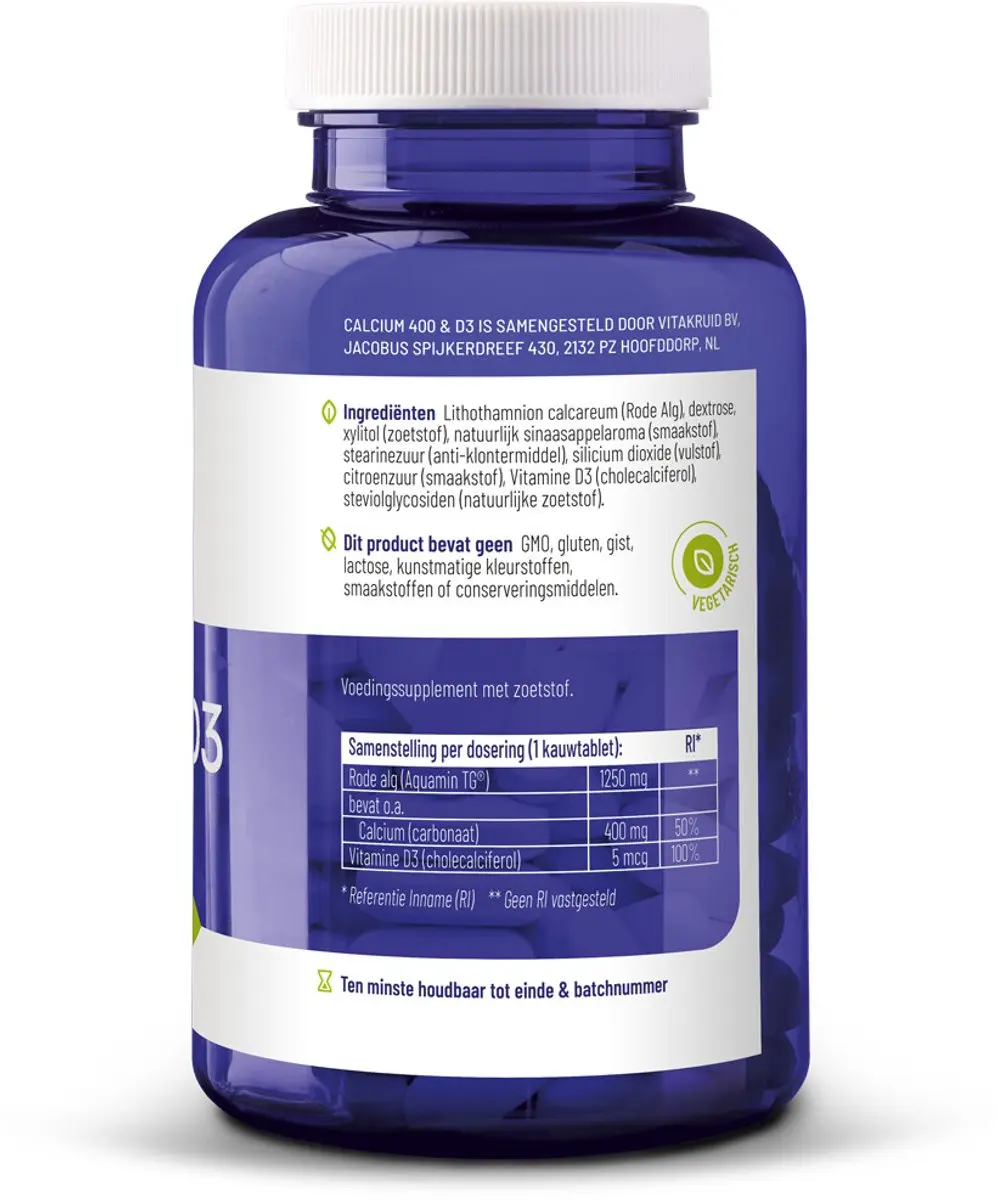 Vitakruid Calcium 400 & D3 Rode Alg - 2x90 Kauwtabletten
