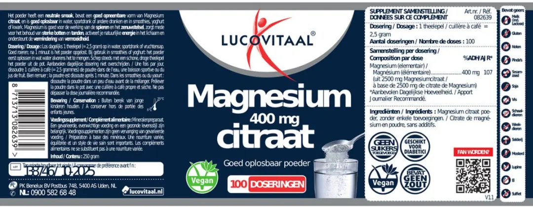Lucovitaal Magnesium 400mg Citraat Poeder 250g