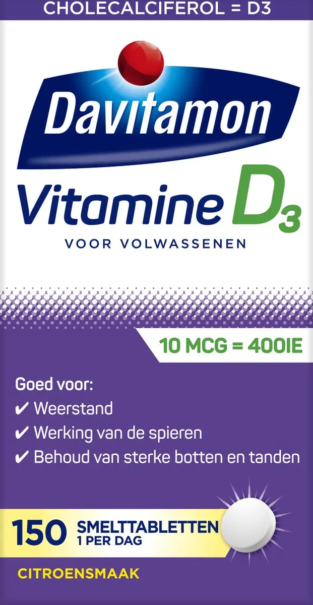 Davitamon Vitamine D3 Smelttablet 150 Stuks