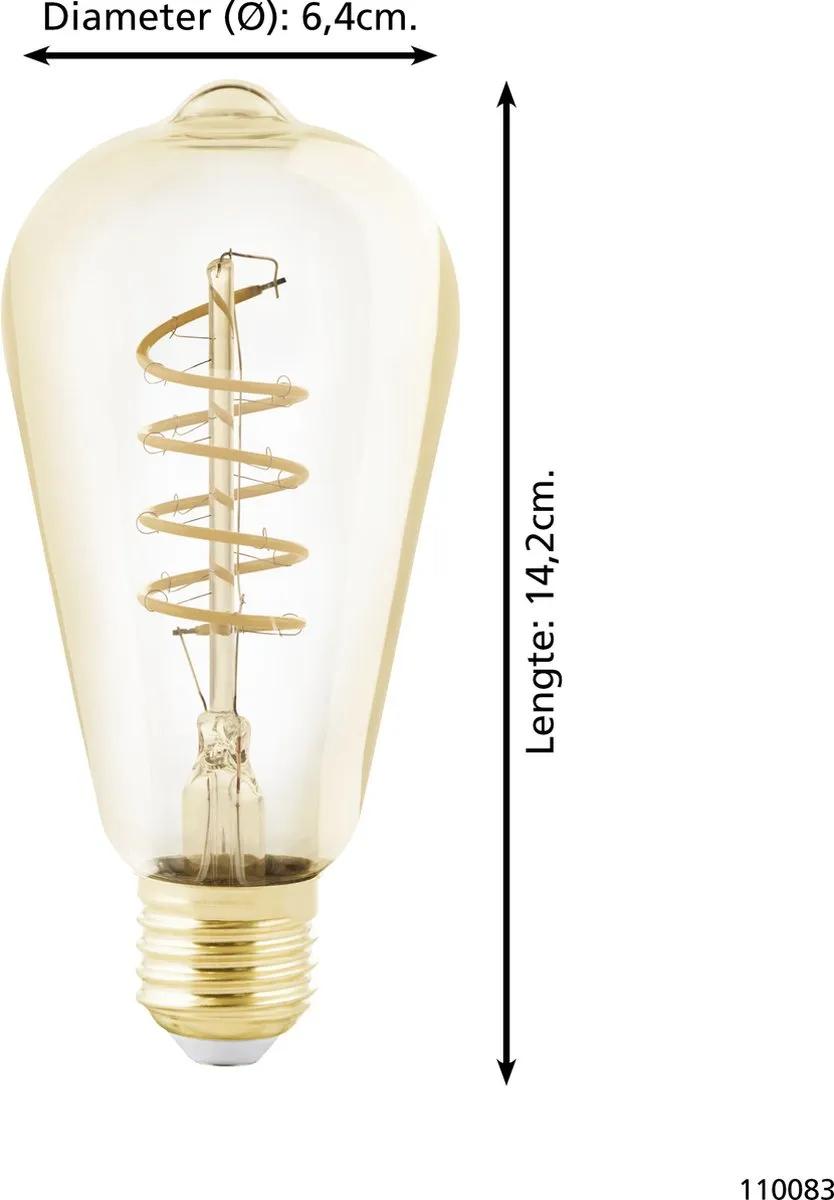 Eglo LED Lamp E27 ST64 Amber 2000K - 4W - Ø6,4cm