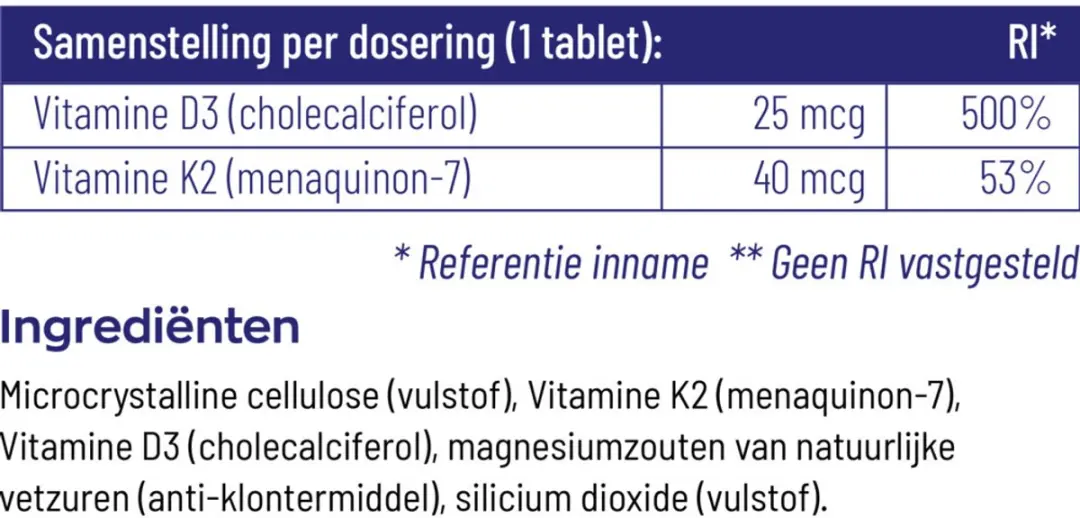 Vitakruid Vitamine D3 & K2 25mcg/40mcg - 90 Tabletten