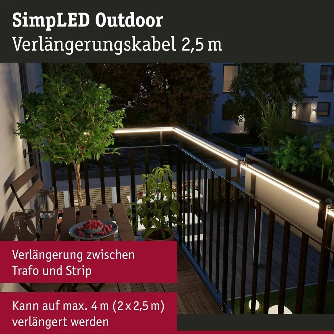 Paulmann SimpLED LED-stripverlengkabel 2,5m DC24V - IP44 Zwart