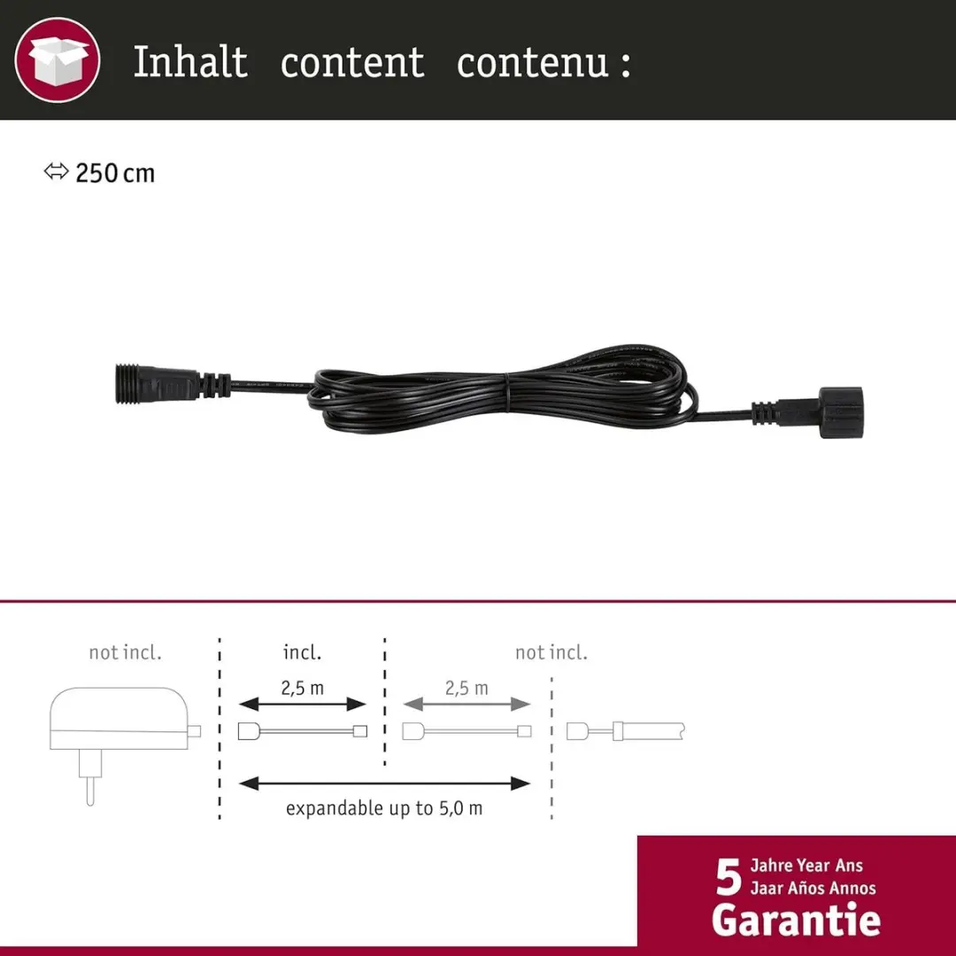 Paulmann SimpLED LED-stripverlengkabel 2,5m DC24V - IP44 Zwart
