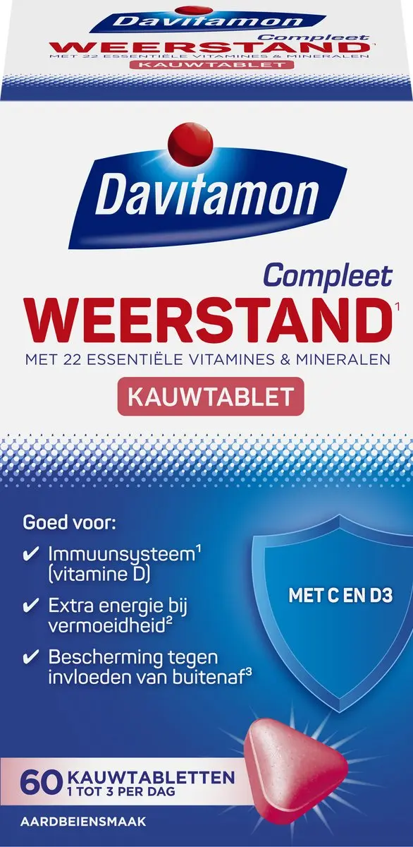 Davitamon Compleet Weerstand Kauwtabletten Aardbei - 60 Stuks
