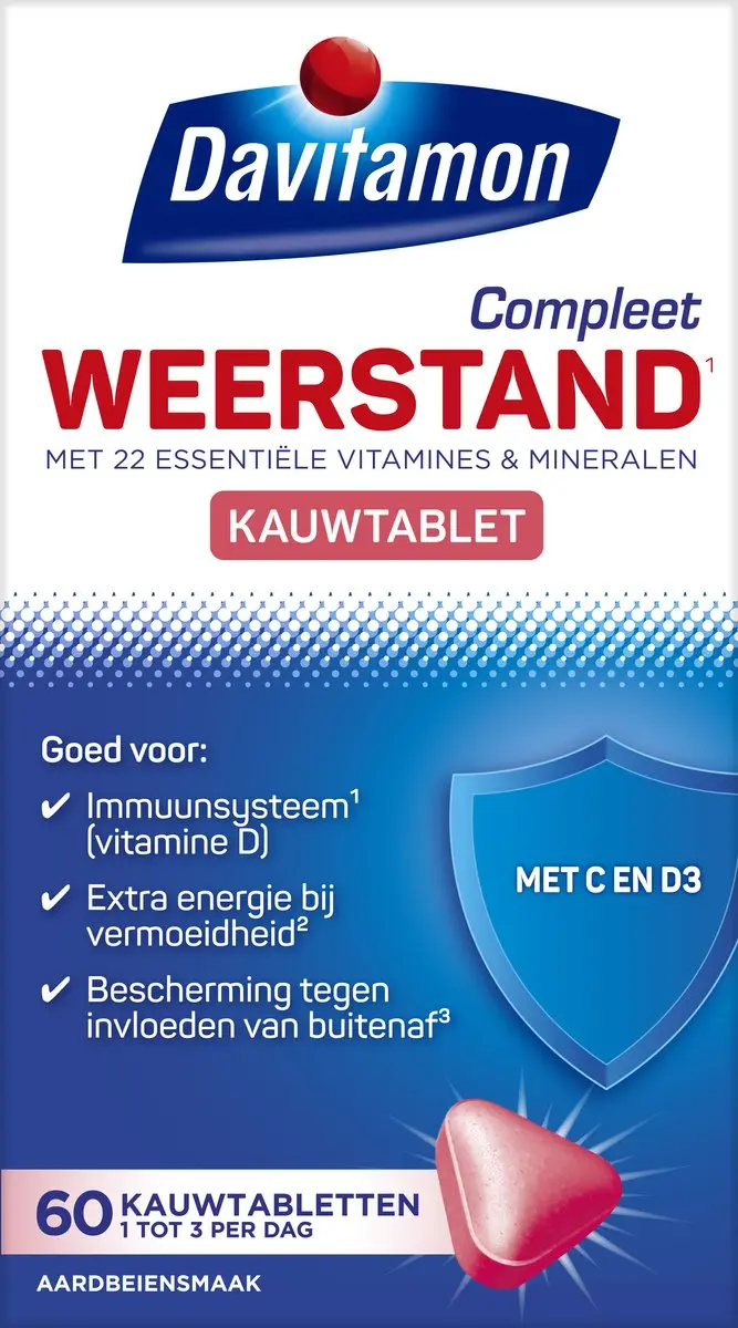 Davitamon Compleet Weerstand Kauwtabletten Aardbei - 60 Stuks