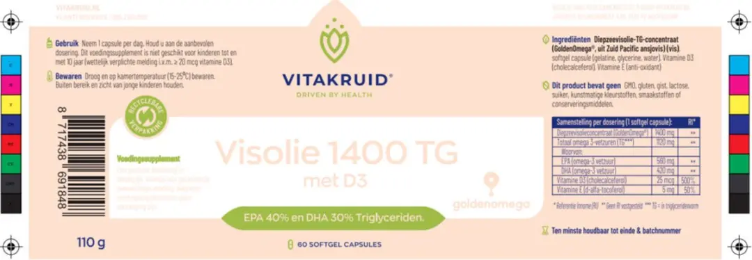 Vitakruid Visolie 1400 TG met D3 - 60 Softgels