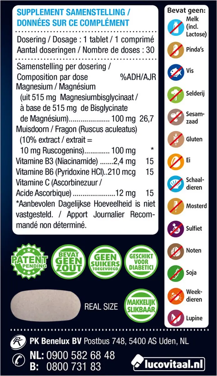 Lucovitaal Magnesium Vermoeide Zware Benen - 3x30 Tabletten