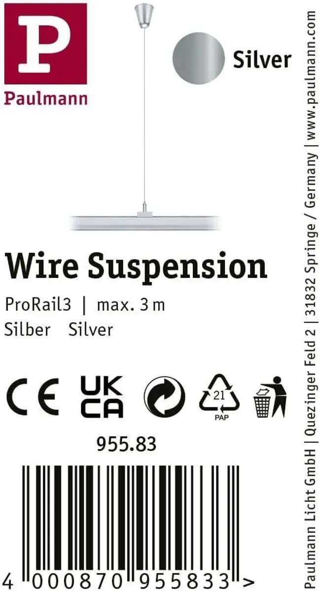 Paulmann ProRail3 Railsysteemaccessoire 3m Kabelophanging - Zwart - afbeelding 6 van 6