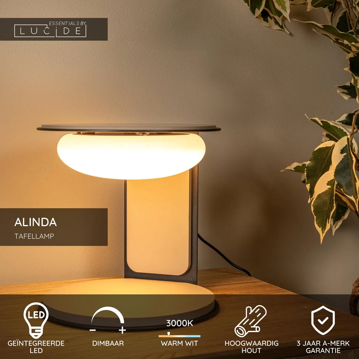 Lucide Alinda LED Tafellamp Ø20cm - 9W 3000K Taupe