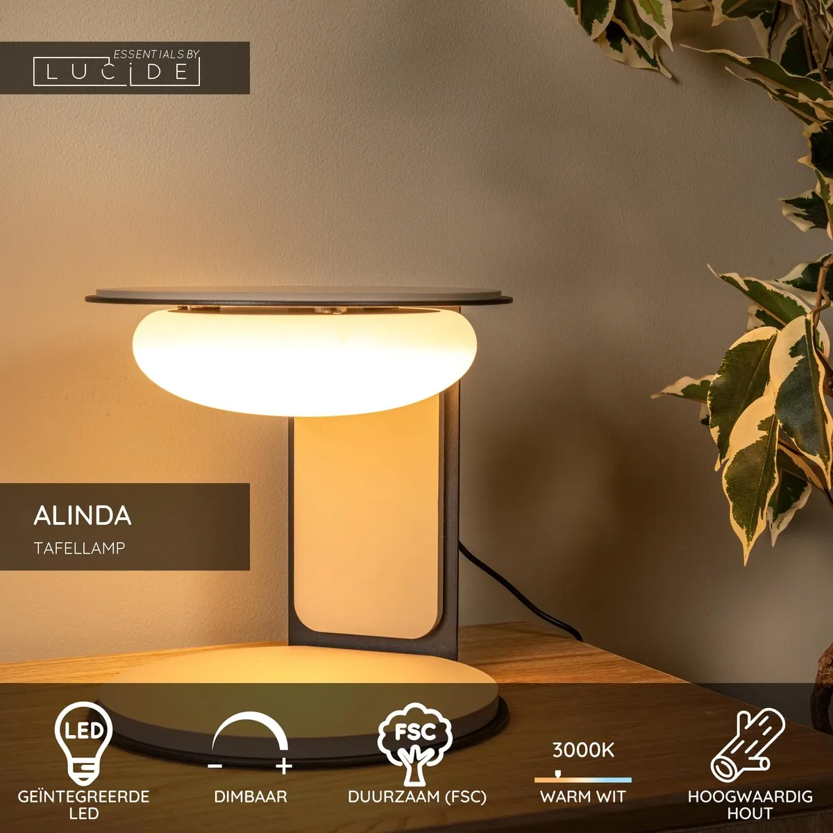 Lucide Alinda LED Tafellamp Ø20cm - 9W 3000K Taupe