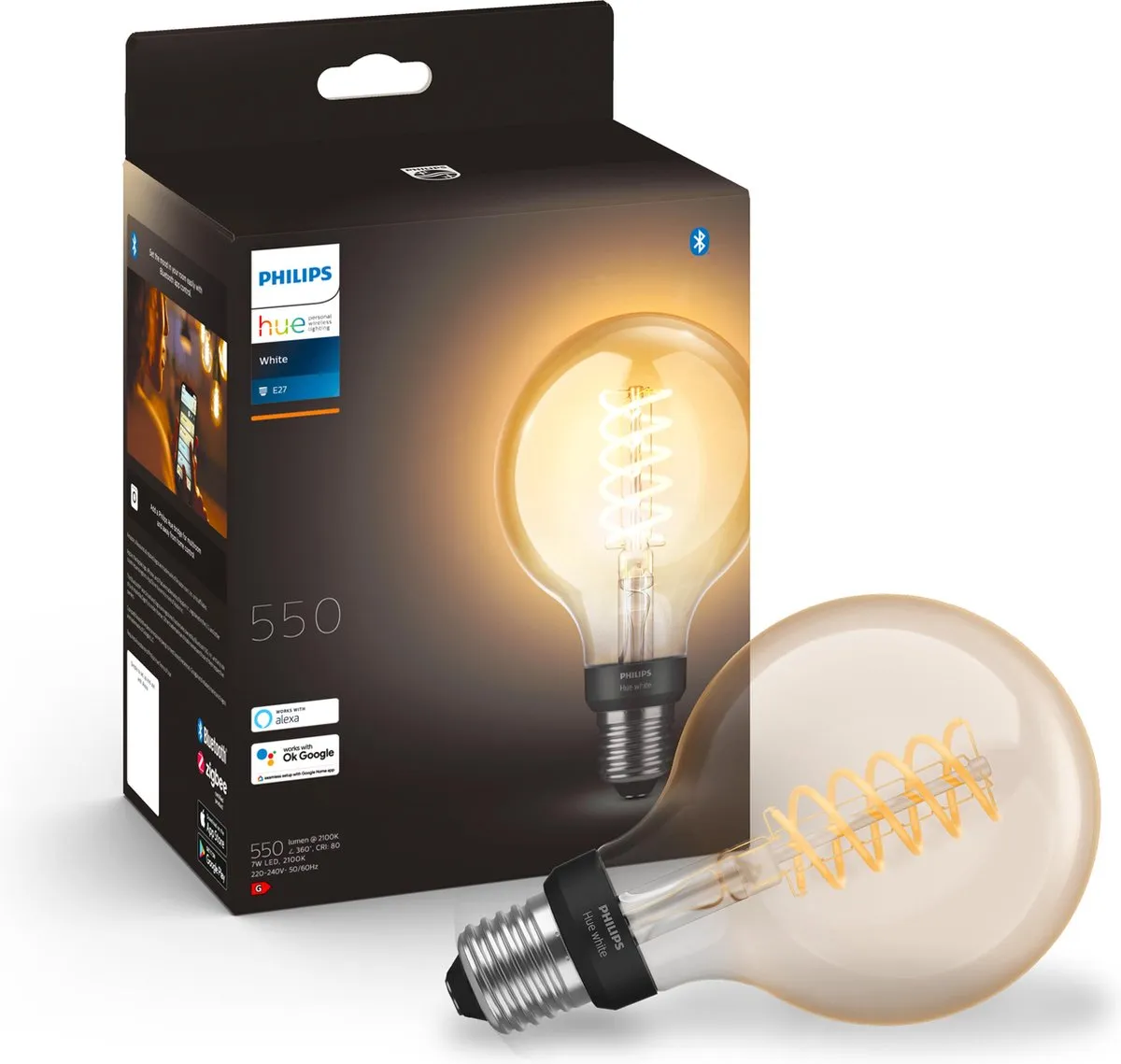 Philips Hue Starterpakket E27 - 2x Filament Globe G95 - Warmwit - Bridge Incl.