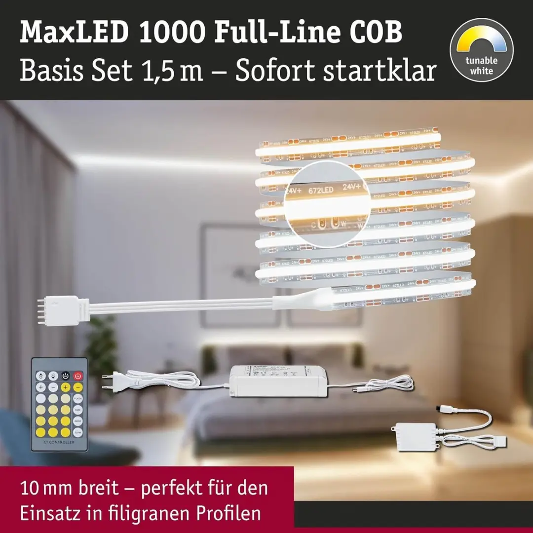 Paulmann 71114 MaxLED COB LED-strip 1,5m - Instelbaar wit 1200lm/m