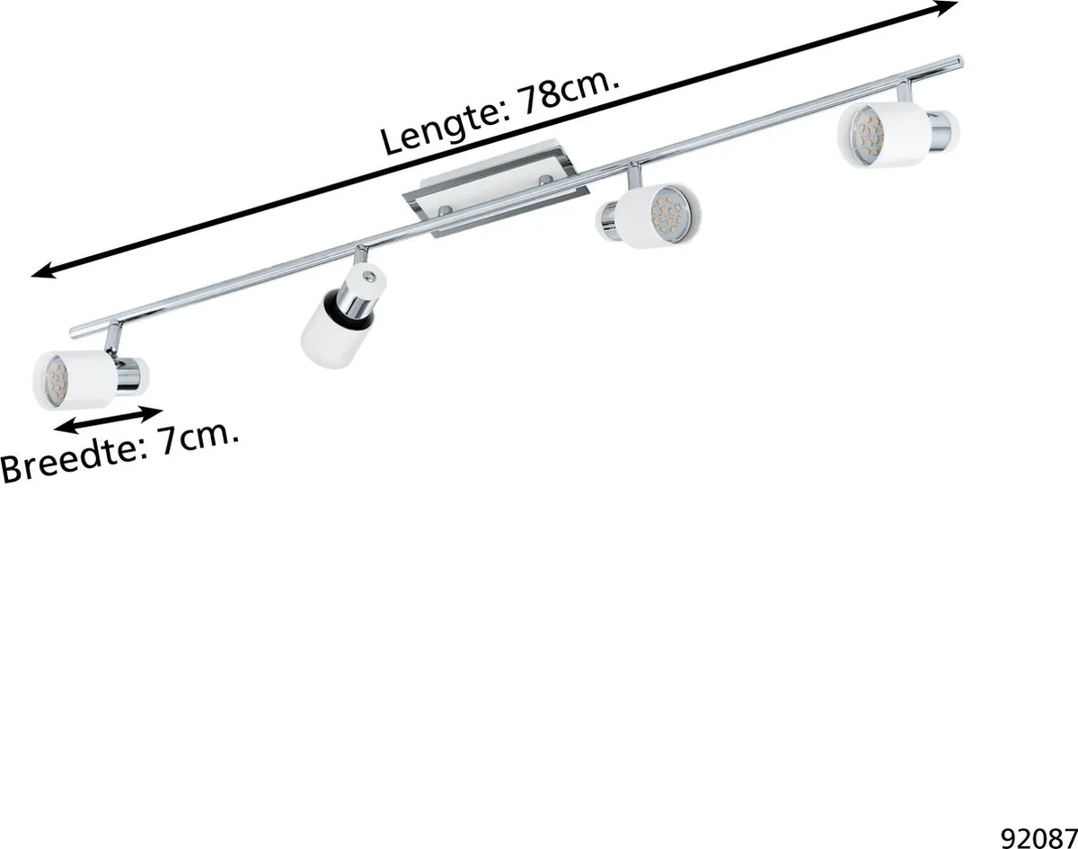 Eglo Davida Plafondspots 4 Lichts - 78cm - Chroom/Wit - afbeelding 6 van 6