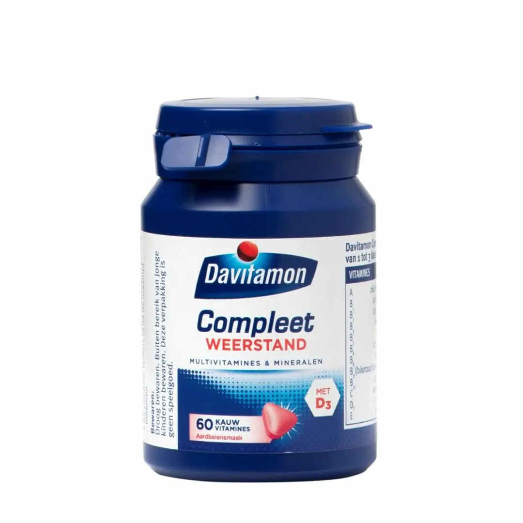 Davitamon Compleet Weerstand Kauwvitamines Aardbei - 2x60 Stuks