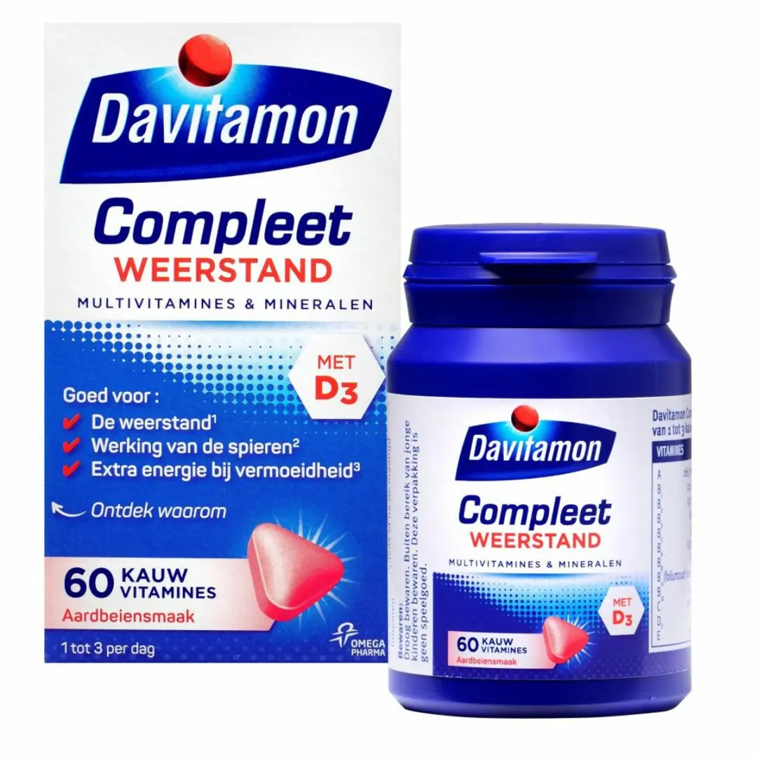 Davitamon Compleet Weerstand Kauwvitamines Aardbei - 2x60 Stuks