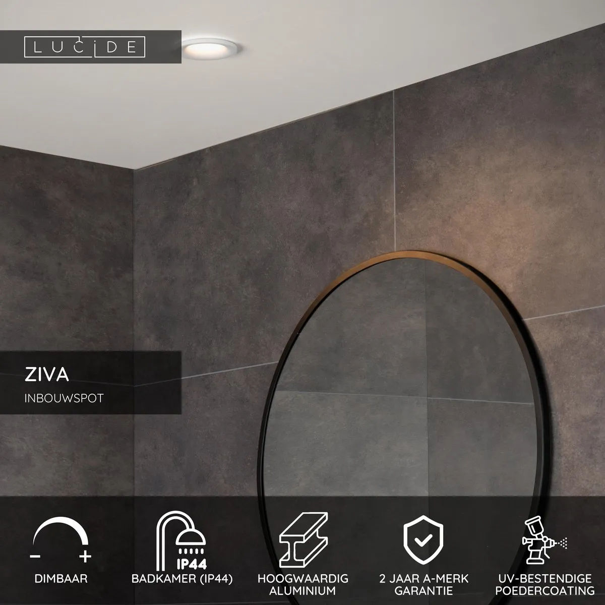 Lucide ZIVA Inbouwspot Badkamer Ø8,4cm GU10 IP44 - Wit