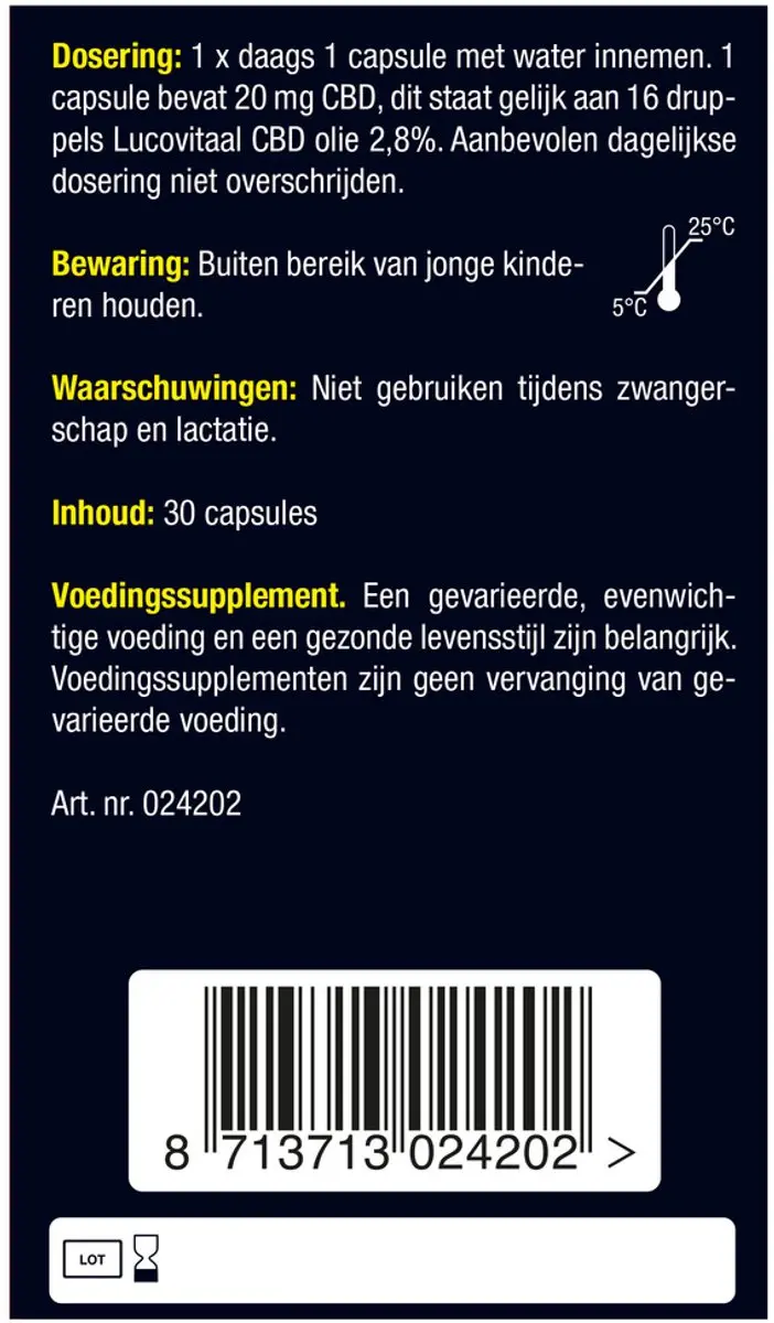 Lucovitaal CBD 20mg Voedingsupplement - 30 Capsules