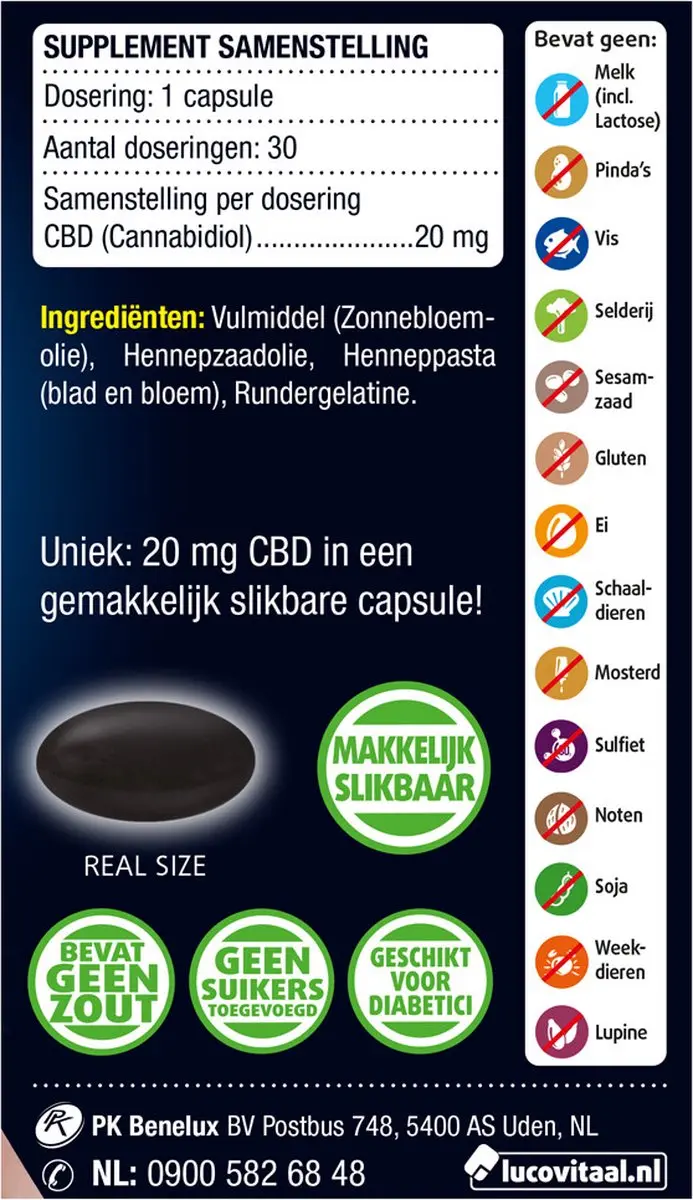 Lucovitaal CBD 20mg Voedingsupplement - 30 Capsules