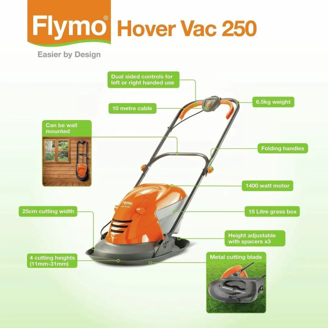 Flymo Hover Vac 250 Grasmaaier 1400W - 25cm - 15L