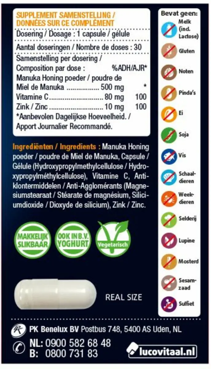 Lucovitaal Manuka Honing Zink 30 Capsules