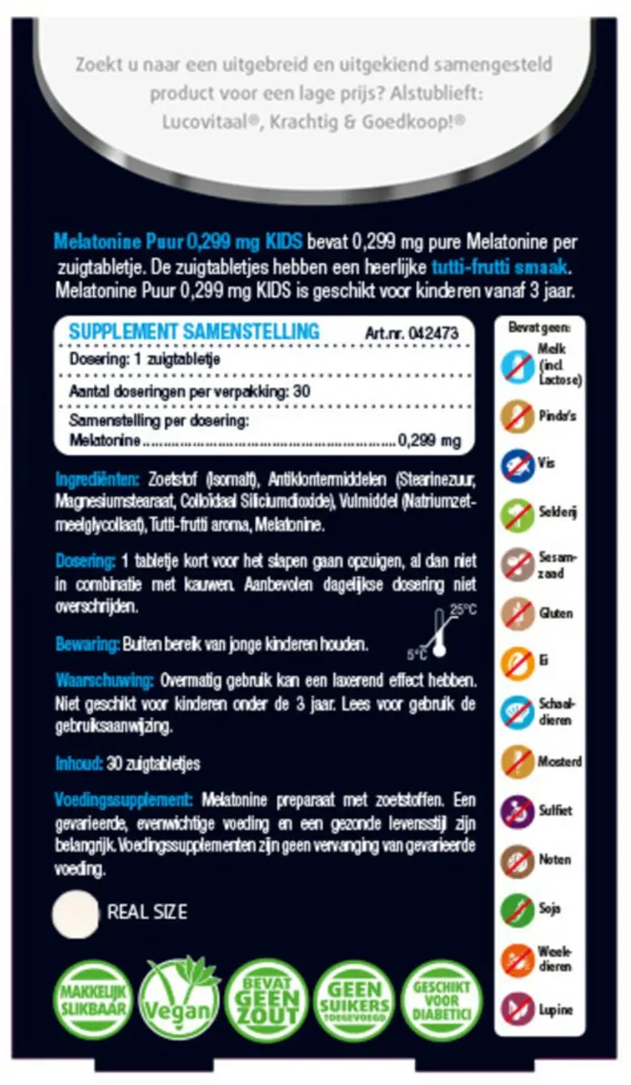 Lucovitaal Melatonine Puur Kids 90 Zuigtabletten