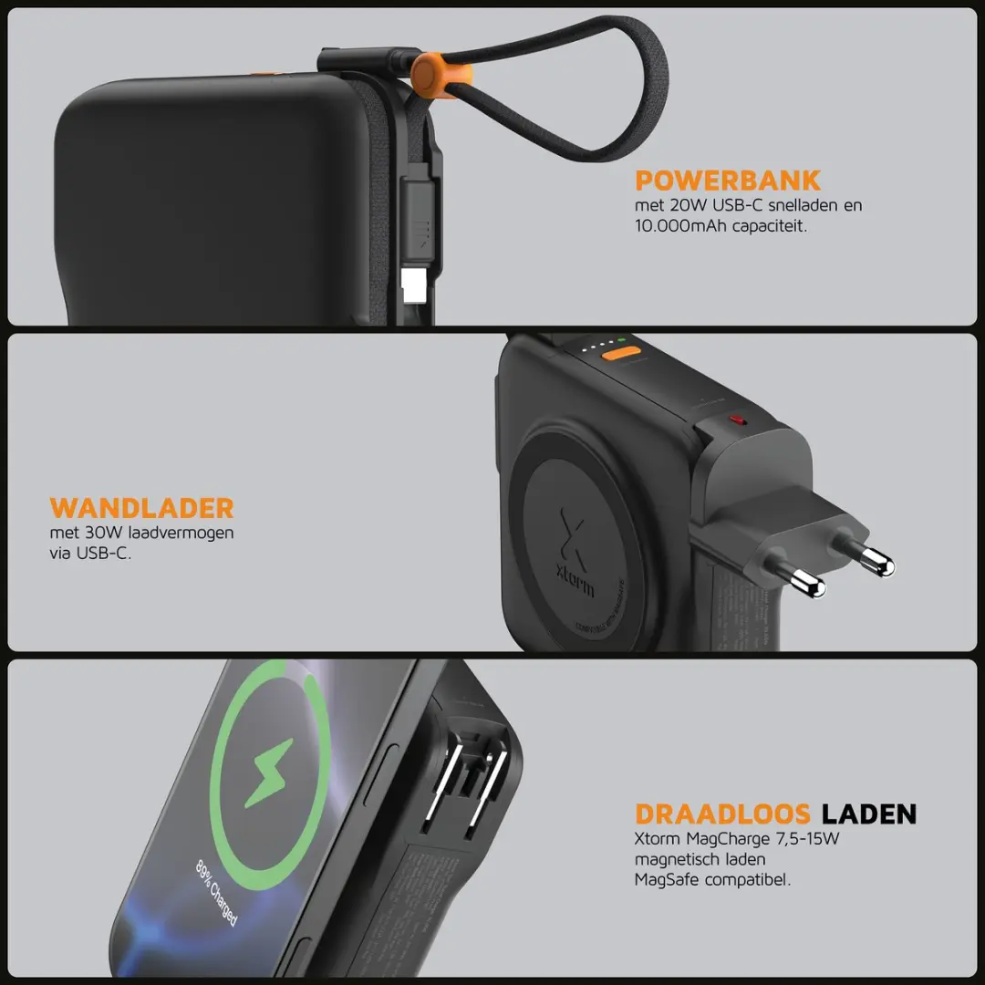 Xtorm XTPP101 3-in-1 Reislader - Powerbank 10.000mAh - 30W USB-C - Zwart - afbeelding 6 van 6