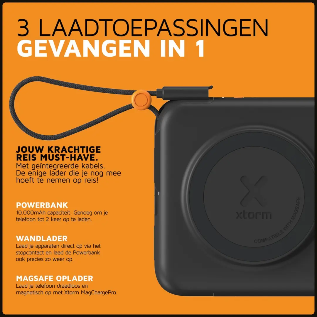 Xtorm XTPP101 3-in-1 Reislader - Powerbank 10.000mAh - 30W USB-C - Zwart