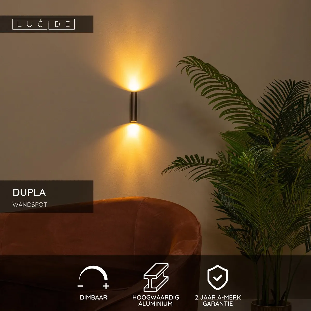 Lucide Dupla Wandspot 2xGU10 - Koffie