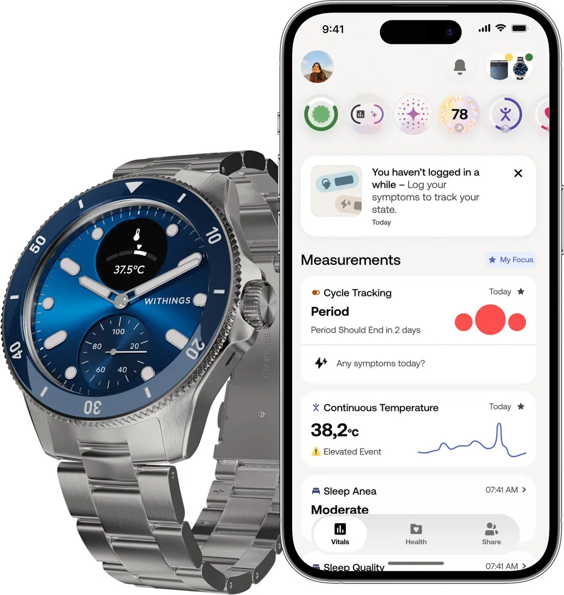 Withings ScanWatch Nova Hybride Smartwatch 42mm - Blauw